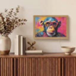 Graffiti - Chimpansee - Aap - Bril - Kleurrijk Light Box met kabel (Tafellamp) klein -sfeer2