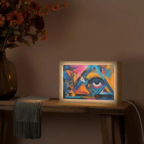 Graffiti - Kleuren - Oog - Kunst Light Box met kabel (Tafellamp) klein -sfeer4