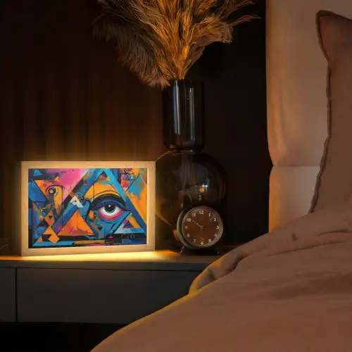 Graffiti - Kleuren - Oog - Kunst Light Box met kabel (Tafellamp) klein -sfeer1