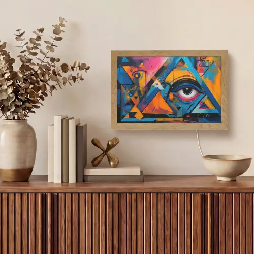 Graffiti - Kleuren - Oog - Kunst Light Box met kabel (Tafellamp) klein -sfeer2