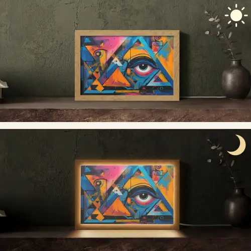 Graffiti - Kleuren - Oog - Kunst Light Box met kabel (Tafellamp) klein -sfeer3