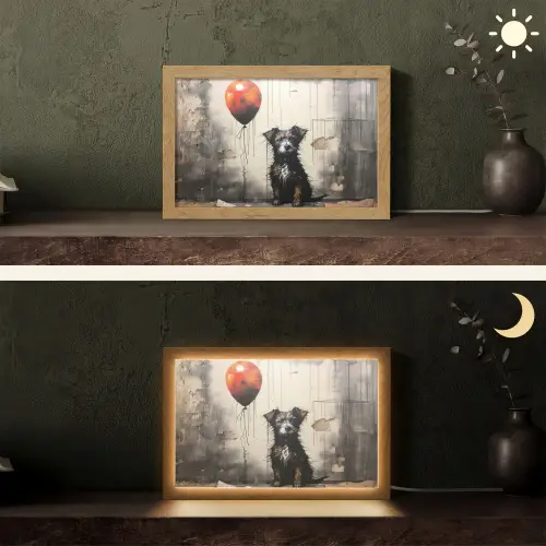 Graffiti - Hond - Ballon - Dieren Light Box met kabel (Tafellamp) klein -sfeer3
