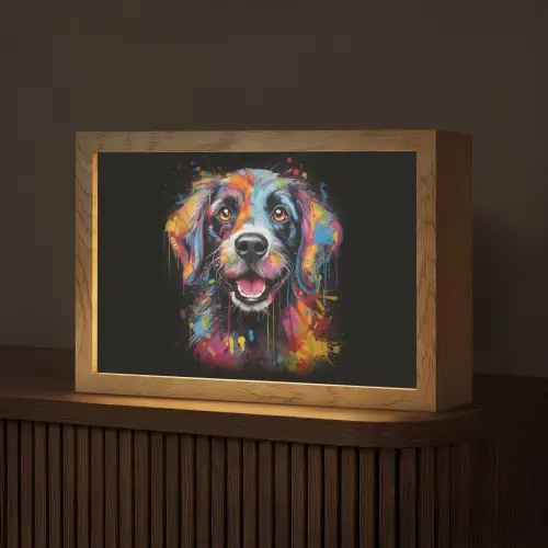 Graffiti - Hond - Zwart - Kleuren Light Box met kabel (Tafellamp) klein -z3d_website