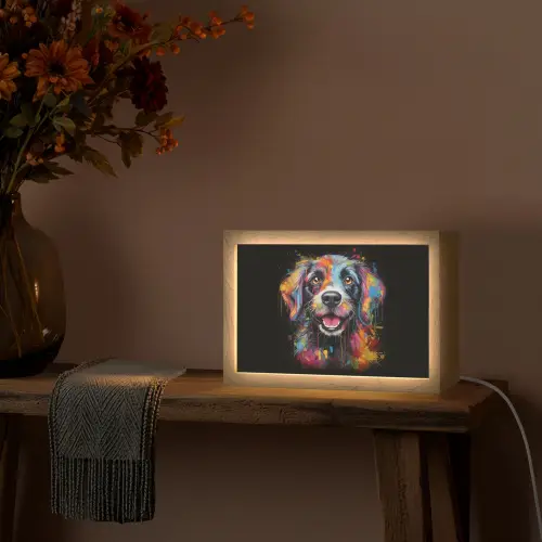 Graffiti - Hond - Zwart - Kleuren Light Box met kabel (Tafellamp) klein -sfeer4