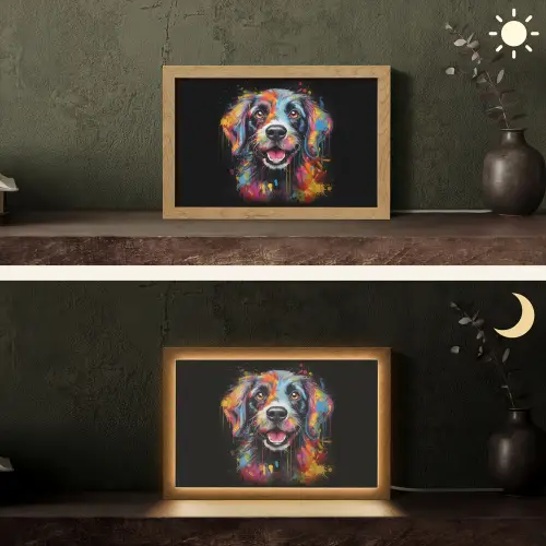 Graffiti - Hond - Zwart - Kleuren Light Box met kabel (Tafellamp) klein -sfeer3