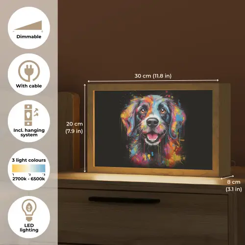 Graffiti - Hond - Zwart - Kleuren Light Box met kabel (Tafellamp) klein -USP_EN