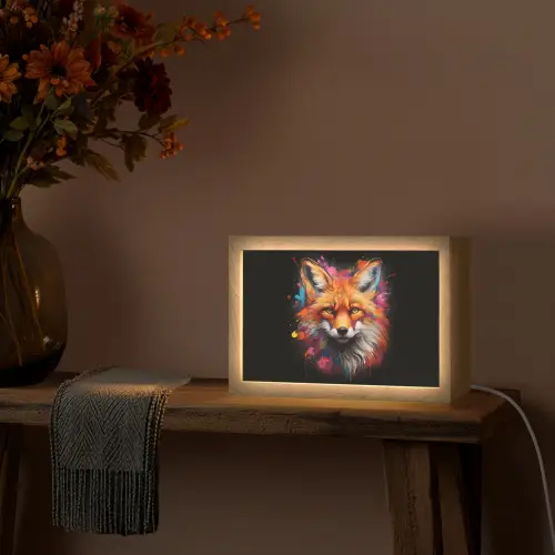 Graffiti - Vos - Zwart - Pop art Light Box met kabel (Tafellamp) klein -sfeer4