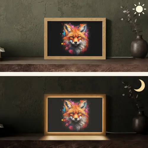 Graffiti - Vos - Zwart - Pop art Light Box met kabel (Tafellamp) klein -sfeer3