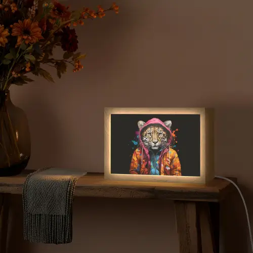Graffiti - Luipaard - Zwart - Jas Light Box met kabel (Tafellamp) klein -sfeer4