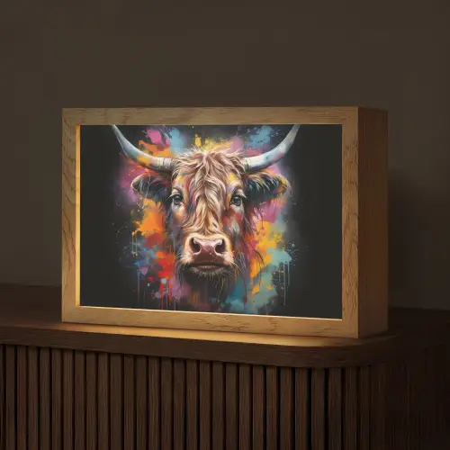 Graffiti - Schotse hooglander - Zwart - Koe Light Box met kabel (Tafellamp) klein -z3d_website