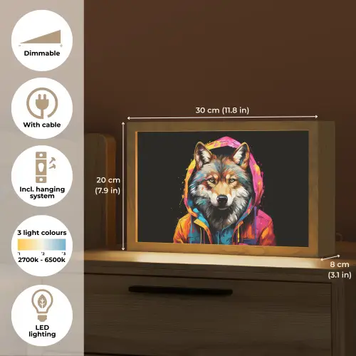Graffiti - Wolf - Jas - Zwart Light Box met kabel (Tafellamp) klein -USP_EN