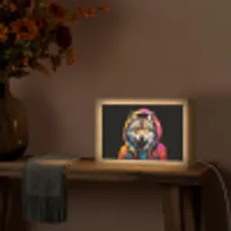 Graffiti - Wolf - Jas - Zwart Light Box met kabel (Tafellamp) klein -sfeer4