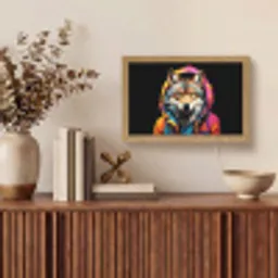 Graffiti - Wolf - Jas - Zwart Light Box met kabel (Tafellamp) klein -sfeer2