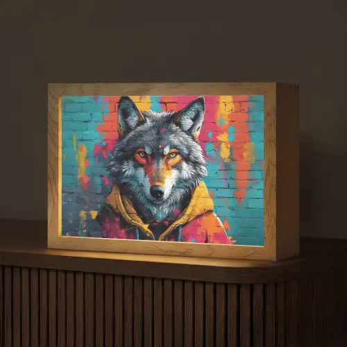 Graffiti - Wolf - Street art - Blauw Light Box met kabel (Tafellamp) klein -z3d_website