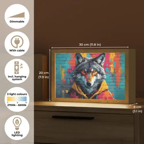 Graffiti - Wolf - Street art - Blauw Light Box met kabel (Tafellamp) klein -USP_EN