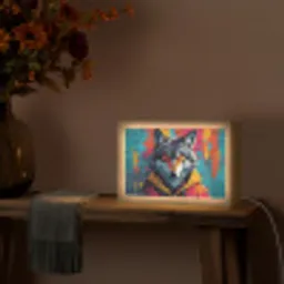Graffiti - Wolf - Street art - Blauw Light Box met kabel (Tafellamp) klein -sfeer4