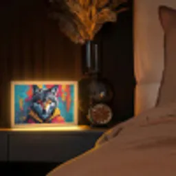 Graffiti - Wolf - Street art - Blauw Light Box met kabel (Tafellamp) klein -sfeer1