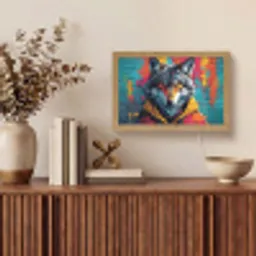 Graffiti - Wolf - Street art - Blauw Light Box met kabel (Tafellamp) klein -sfeer2