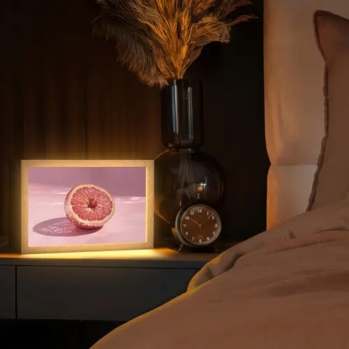Grapefruit - Roze - Disco - Shiny Light Box met kabel (Tafellamp) klein -sfeer1