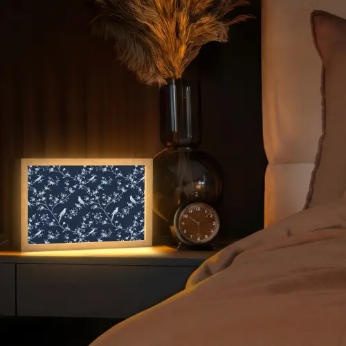 Grafisch - Bloesemtak - Blauw Light Box met kabel (Tafellamp) klein 924 -sfeer1