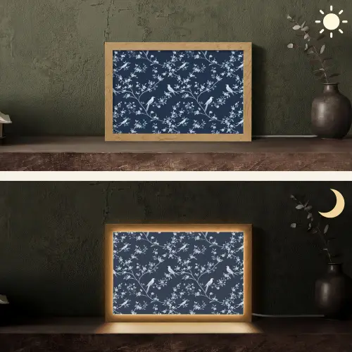 Grafisch - Bloesemtak - Blauw Light Box met kabel (Tafellamp) klein 924 -sfeer3