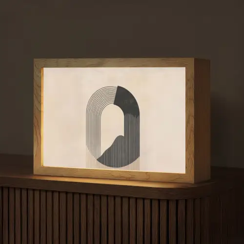 Grafisch gebogen motief - Beige Light Box met kabel (Tafellamp) klein -z3d_website