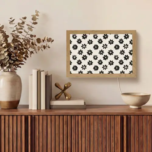 Grafisch - Madeliefjes - Zwart - Beige Light Box met kabel (Tafellamp) klein 924 -sfeer2