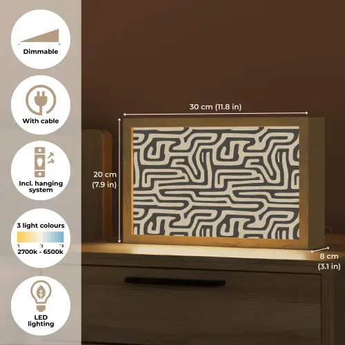 Grafisch - Lijnen - Zwart Light Box met kabel (Tafellamp) klein 924 -USP_EN