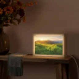 Gras - Heuvels - Zon - Natuur - Landschap Light Box met kabel (Tafellamp) klein -sfeer4