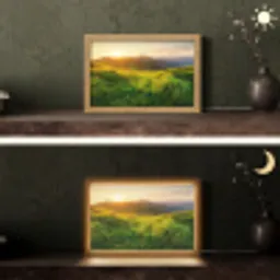Gras - Heuvels - Zon - Natuur - Landschap Light Box met kabel (Tafellamp) klein -sfeer3