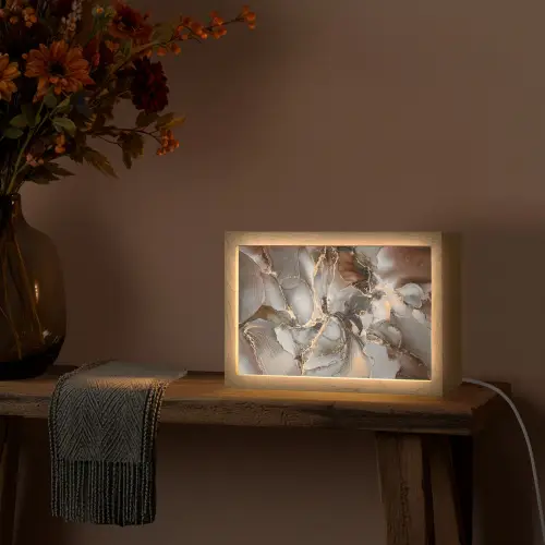 Grijs - Goud - Marmer - Marmerlook Light Box met kabel (Tafellamp) klein -sfeer4