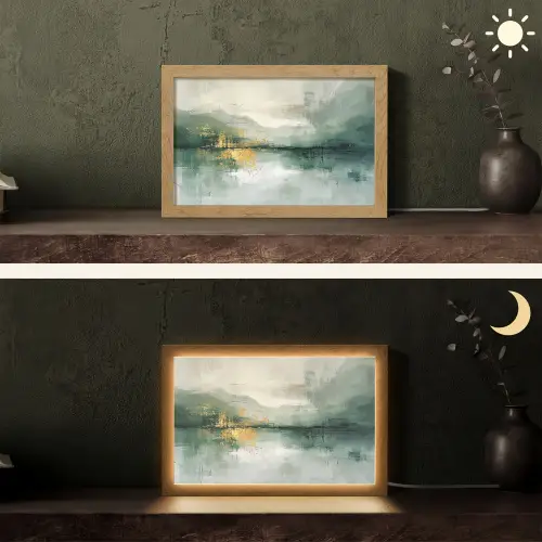 Groen - Modern - Abstract - Goud Light Box met kabel (Tafellamp) klein -sfeer3