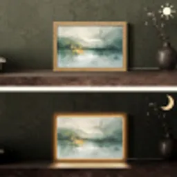 Groen - Modern - Abstract - Goud Light Box met kabel (Tafellamp) klein -sfeer3
