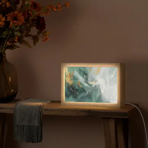 Groen - Modern - Marmer - Abstract Light Box met kabel (Tafellamp) klein -sfeer4