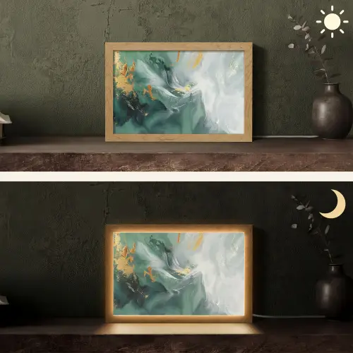 Groen - Modern - Marmer - Abstract Light Box met kabel (Tafellamp) klein -sfeer3