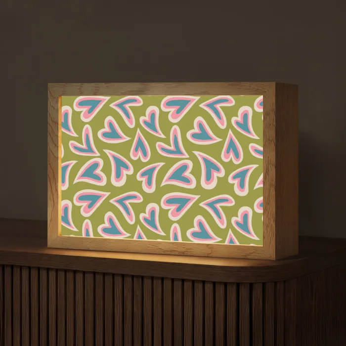 Groen - Retro - Hartjes - Patroon Light Box met kabel (Tafellamp) klein 924 -z3d_website