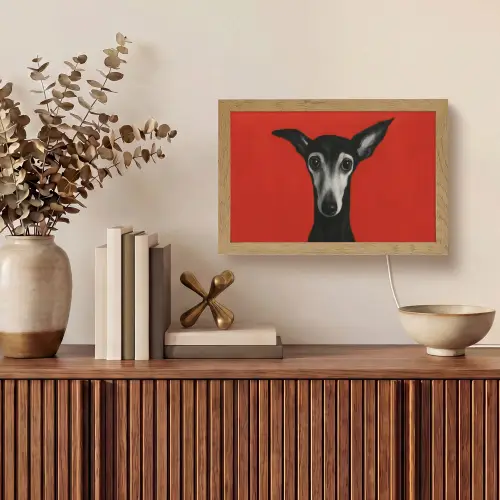 Windhond - Minimalistisch - Rood Light Box met kabel (Tafellamp) klein -sfeer2