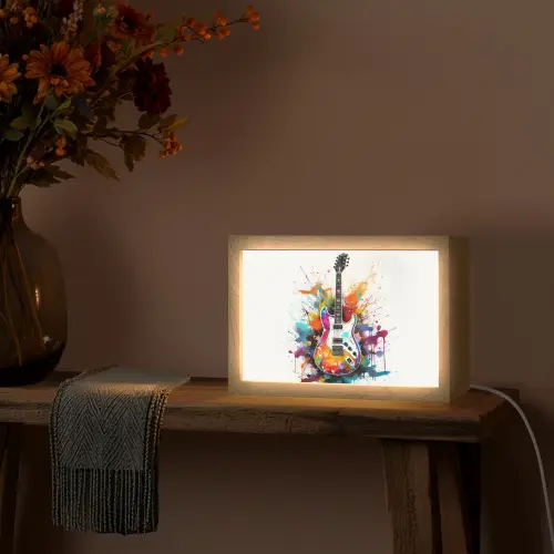 Gitaar - Graffiti - Muziek - Wit Light Box met kabel (Tafellamp) klein -sfeer4