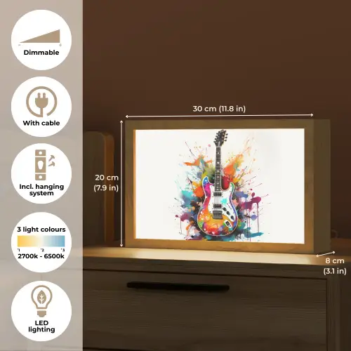 Gitaar - Graffiti - Muziek - Wit Light Box met kabel (Tafellamp) klein -USP_EN
