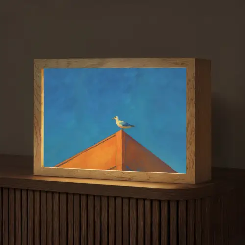 Meeuw - Gebouw - Lucht - Geschilderd Light Box met kabel (Tafellamp) klein -z3d_website