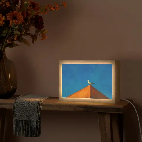 Meeuw - Gebouw - Lucht - Geschilderd Light Box met kabel (Tafellamp) klein -sfeer4