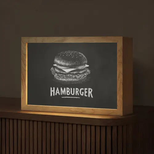 Hamburger - Krijttekst - Zwart - Wit Light Box met kabel (Tafellamp) klein -z3d_website