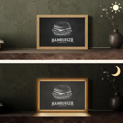 Hamburger - Krijttekst - Zwart - Wit Light Box met kabel (Tafellamp) klein -sfeer3