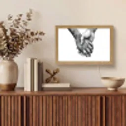 Handen - Zwart wit - Modern - Kunst Light Box met kabel (Tafellamp) klein -sfeer2