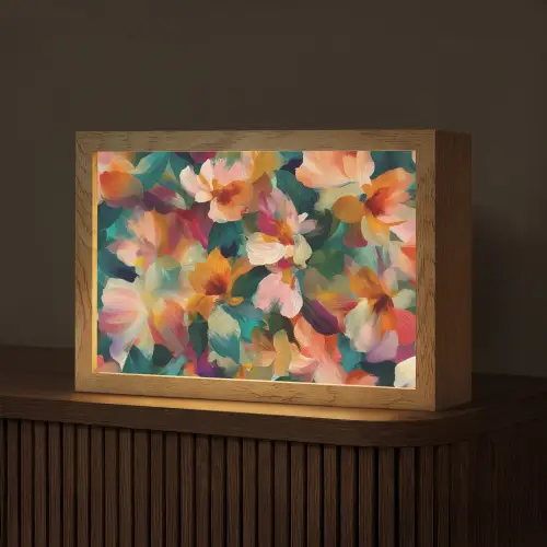 Harmonieus - Abstracte bloemen - Warme tinten Light Box met kabel (Tafellamp) klein -z3d_website