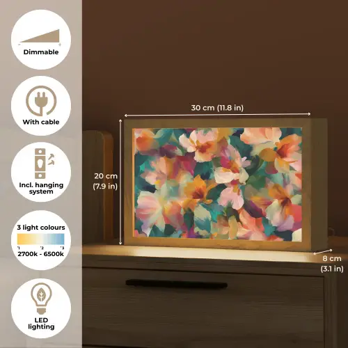 Harmonieus - Abstracte bloemen - Warme tinten Light Box met kabel (Tafellamp) klein -USP_EN