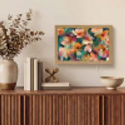 Harmonieus - Abstracte bloemen - Warme tinten Light Box met kabel (Tafellamp) klein -sfeer2