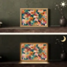 Harmonieus - Abstracte bloemen - Warme tinten Light Box met kabel (Tafellamp) klein -sfeer3
