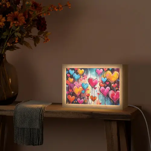 Hartjes - Kleuren - Kunst - Liefde Light Box met kabel (Tafellamp) klein -sfeer4