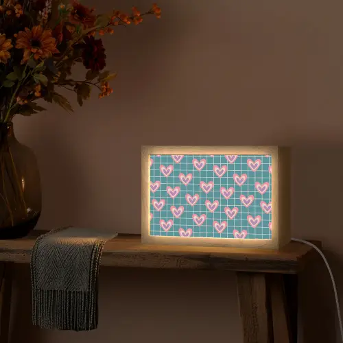Hartjes - Raster - Patroon - Blauw Light Box met kabel (Tafellamp) klein 924 -sfeer4